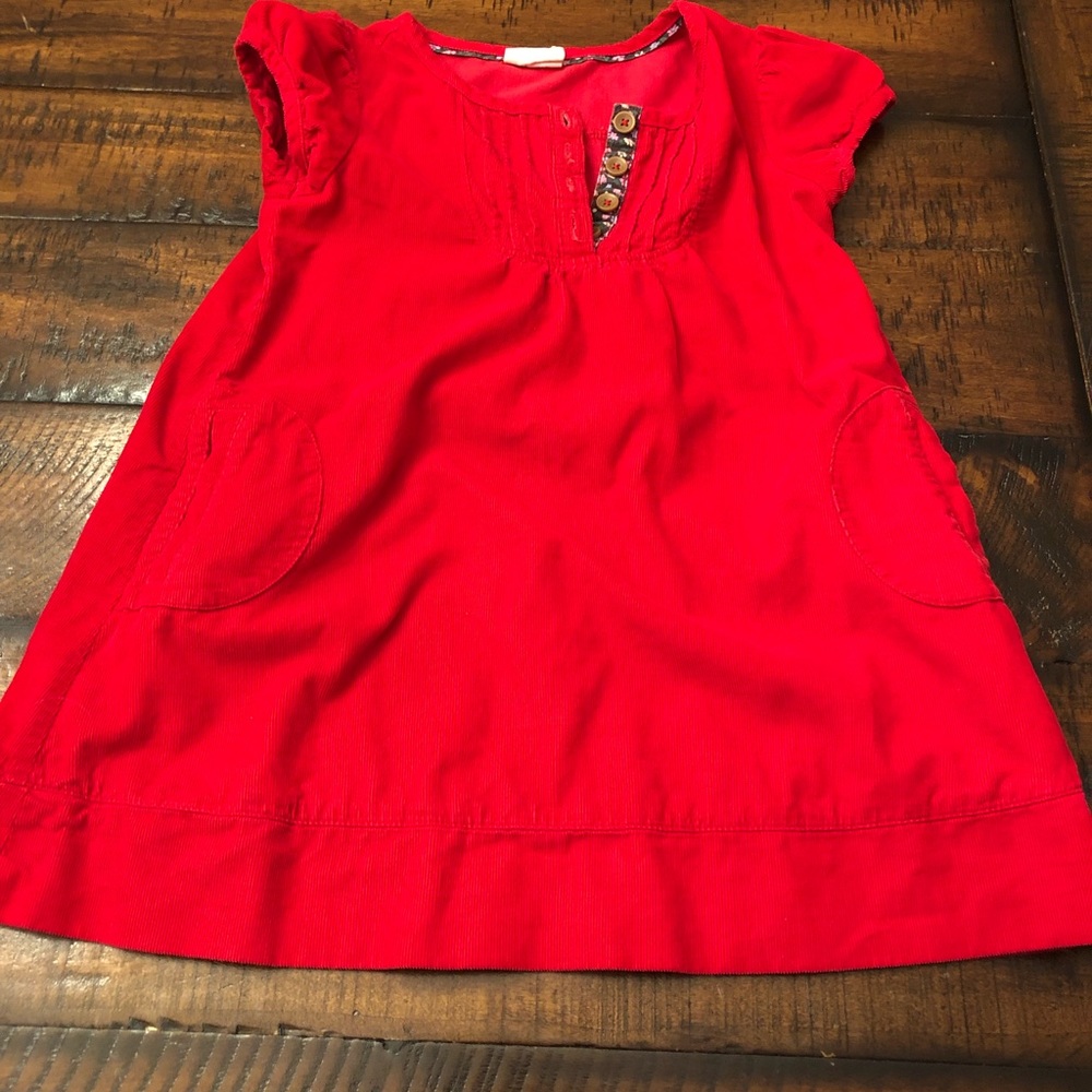 Mini Boden corduroy red dress with ribbon detail.  Size 4-5y